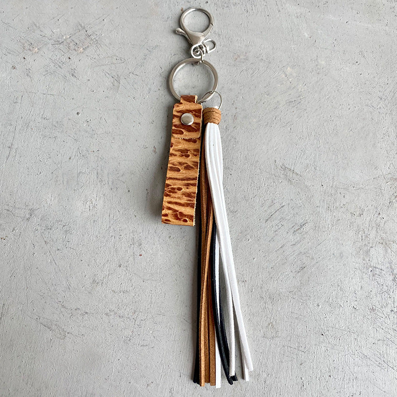 Genuine Leather Tassel Keychain 