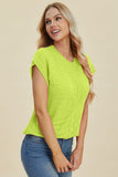Double Take Full Size Cable-Knit Round Neck Cap Sleeve Sweater 