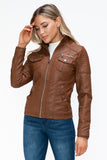 YMI Removable Faux Layered Multi-Pocket Jacket with Fuzzy Hood 