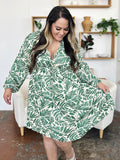 Double Take Full Size Printed Ruched Balloon Sleeve Dress 