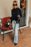 Side Slit High-Low Cowl Neck Long Sleeve Blouse 