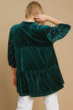 Umgee Pearl Detail Half Sleeve Velvet Babydoll Blouse 