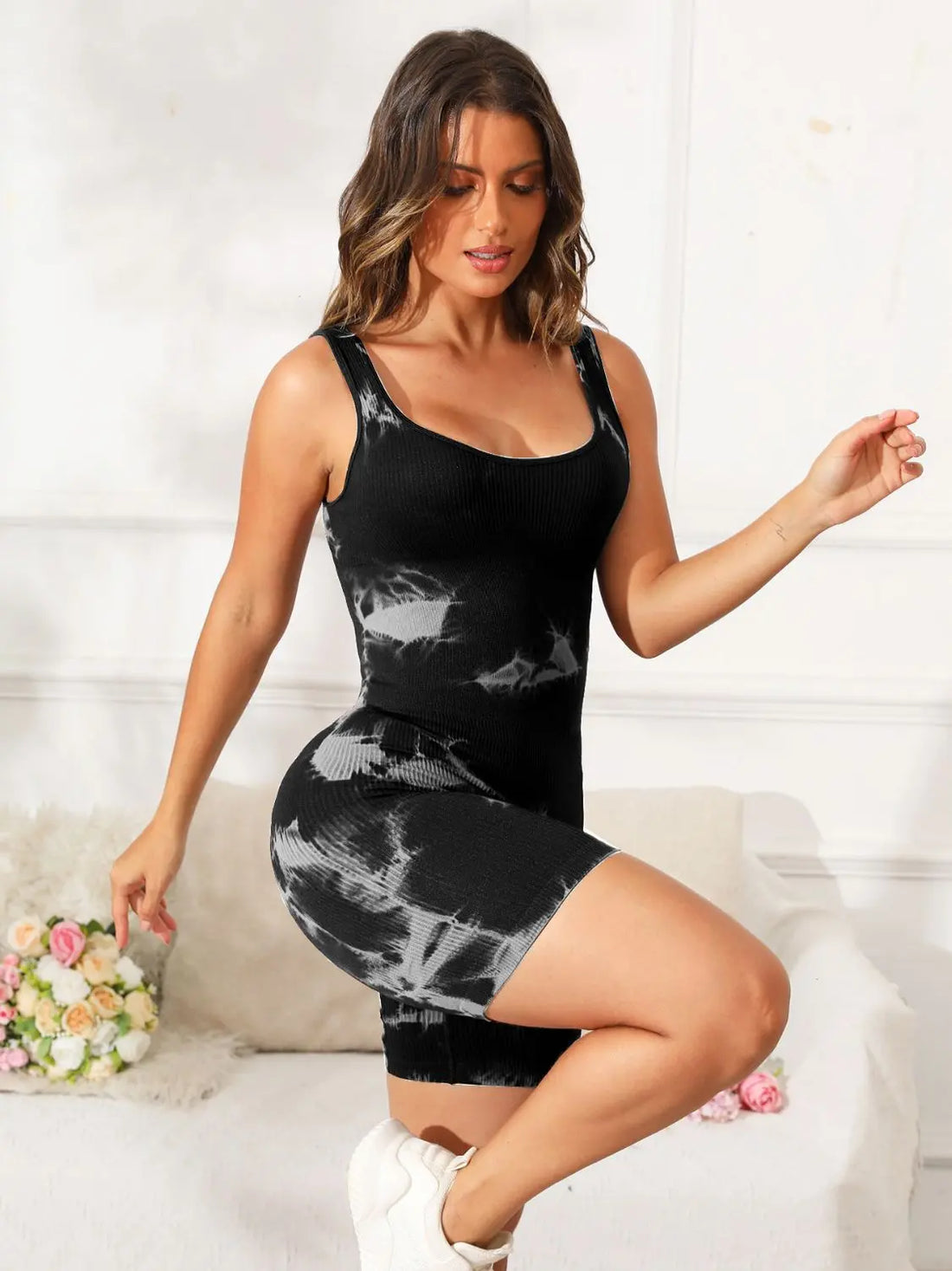 Tie-Dye Wide Strap Active Romper 