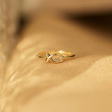 925 Sterling Silver Inlaid Zircon Fish Ring 