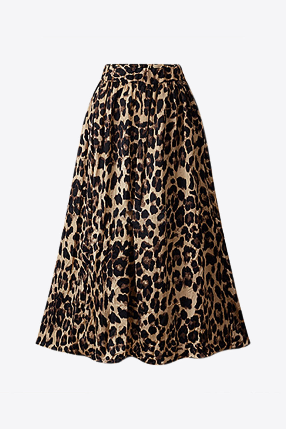 Plus Size Leopard Elastic Waist Midi Skirt 