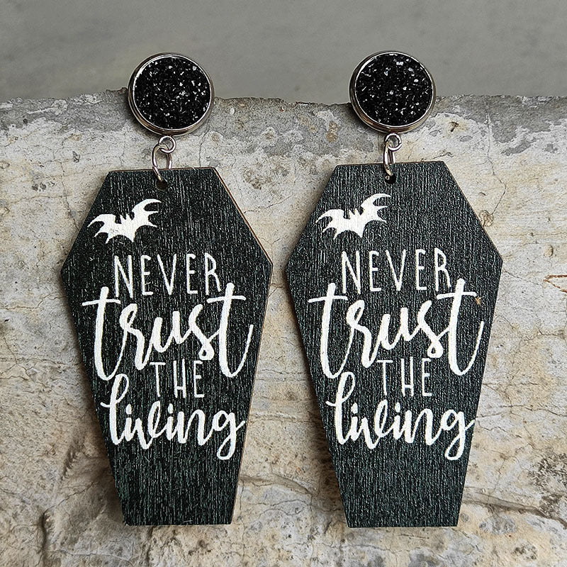 Coffin Shape Wooden Dangle Earrings 