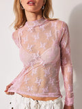 Lace Mock Neck Long Sleeve Blouse 