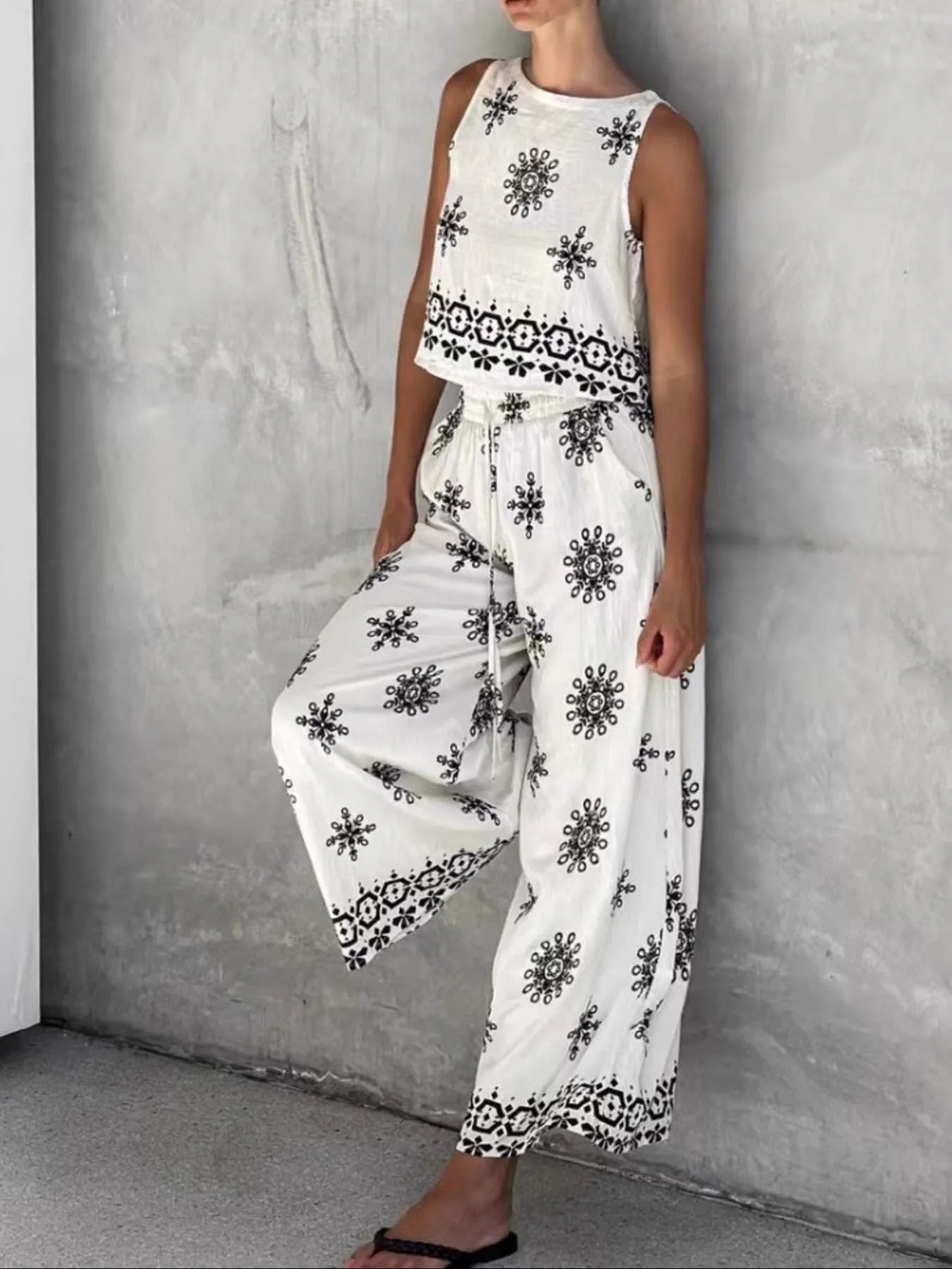 Printed Tank and Wide Leg Pants Set Two Piece Dresses