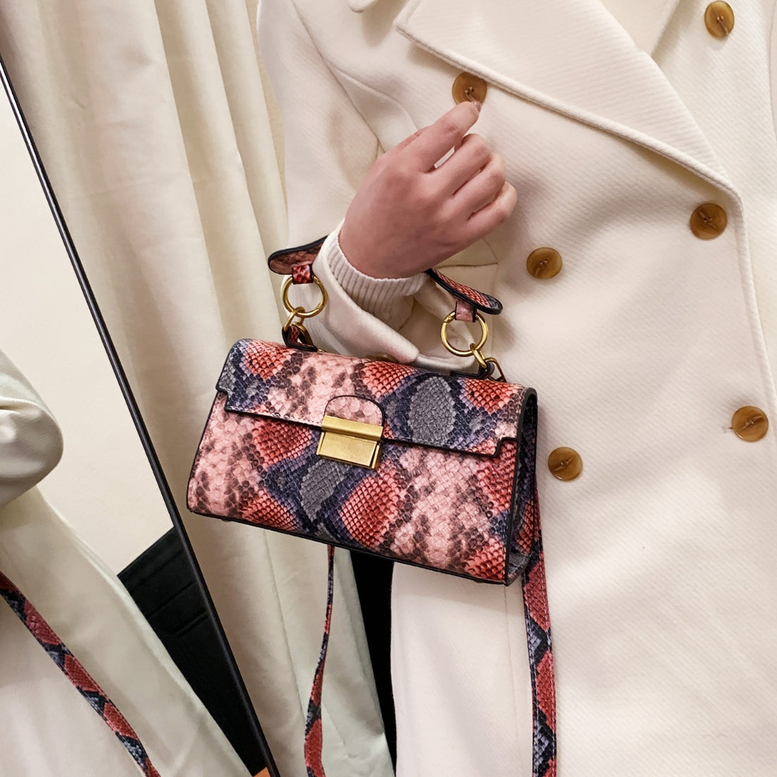 PU Leather Snakeskin Print Crossbody Bag 