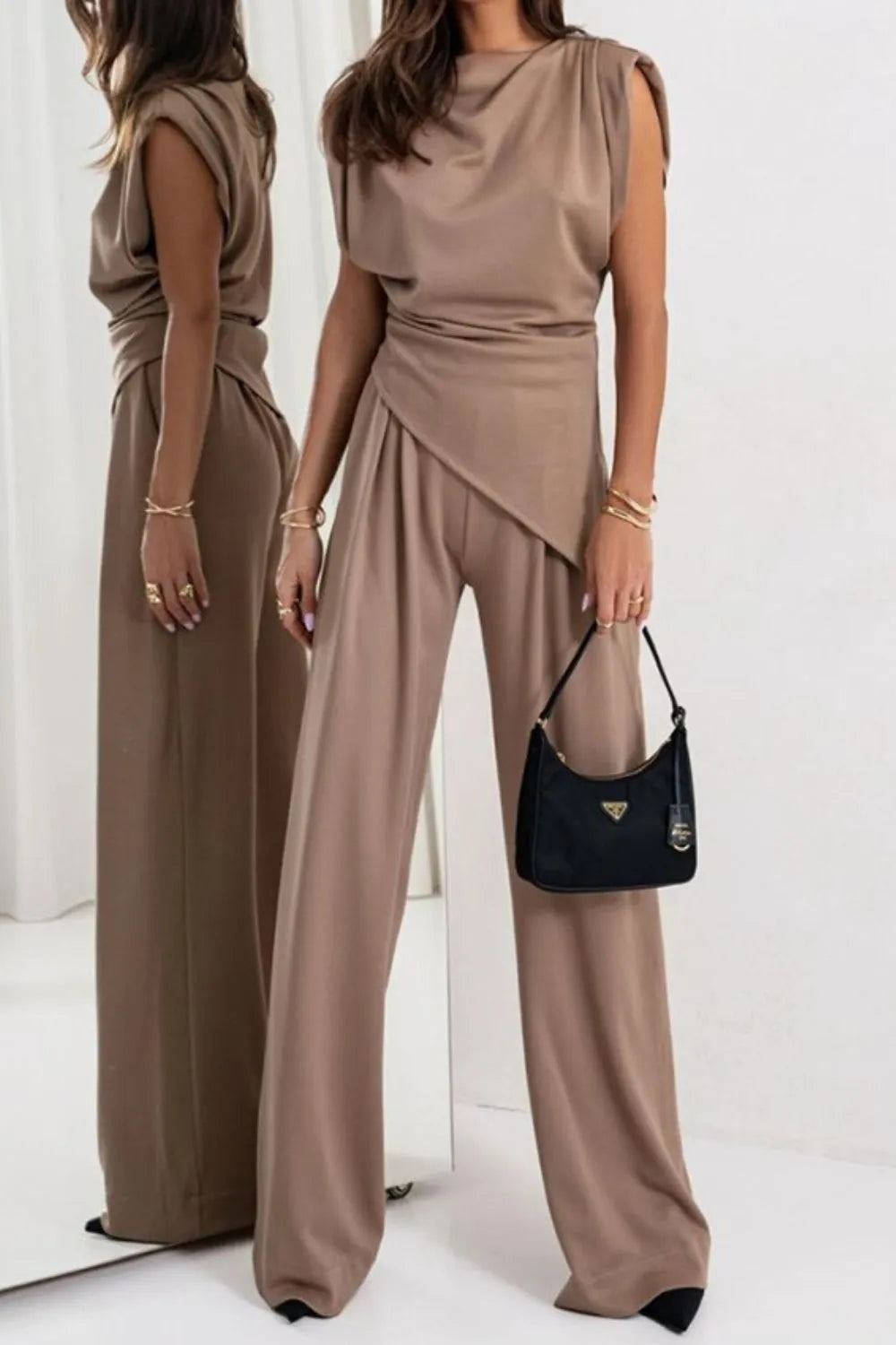 Round Neck Top and Pants Set Two Piece Dresses