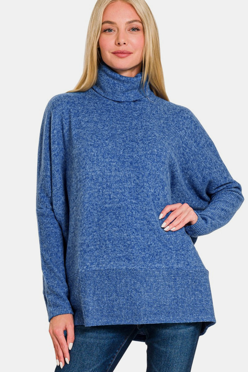 Zenana Full Size Brushed Melange Hacci Turtleneck Sweater 