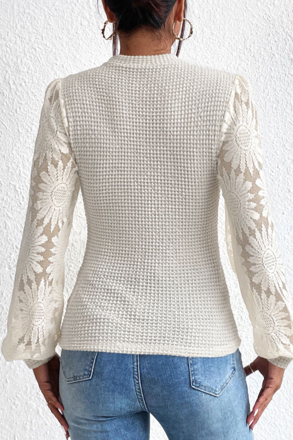 Mock Neck Lace Long Sleeve Top 