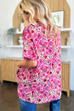 Double Take Full Size Printed V-Neck Short Sleeve Blouse 