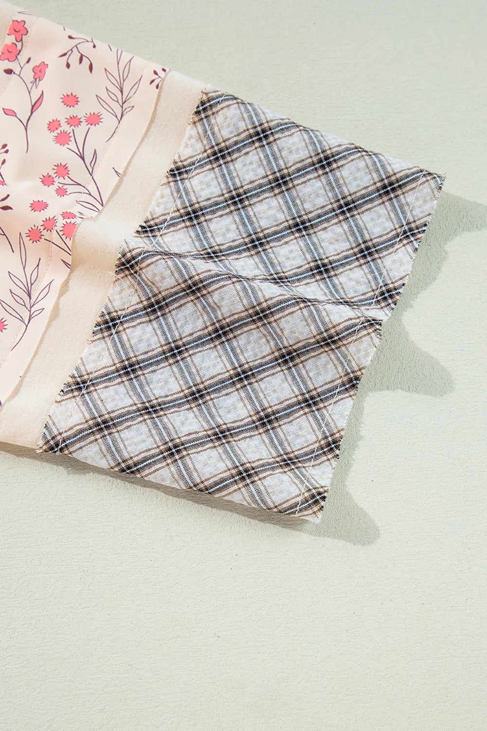 Heart Plaid Round Neck Long Sleeve Blouse 