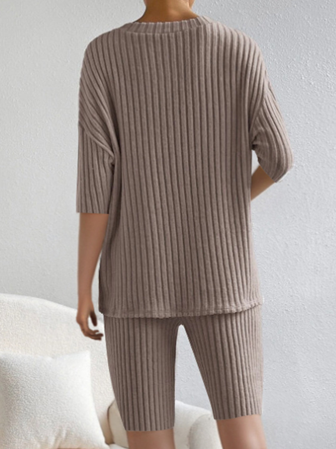 Ribbed V-Neck Top and Shorts Set 