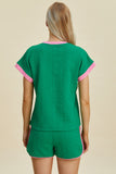 Double Take Full Size Texture Contrast T-Shirt and Shorts Set 
