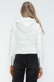 Snobbish Faux Leather Zip Up Drawstring Hooded Jacket 