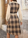 Plaid Button Up Long Sleeve Shirt Dress 