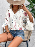 Honey Ruffled Printed V-Neck Half Sleeve Blouse 