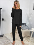 Shiny Round Neck Top and Drawstring Pants Lounge Set Lingerie & Nightwear