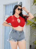Plus Size Cropped Cutout Twisted Front Short Sleeve Blouse 