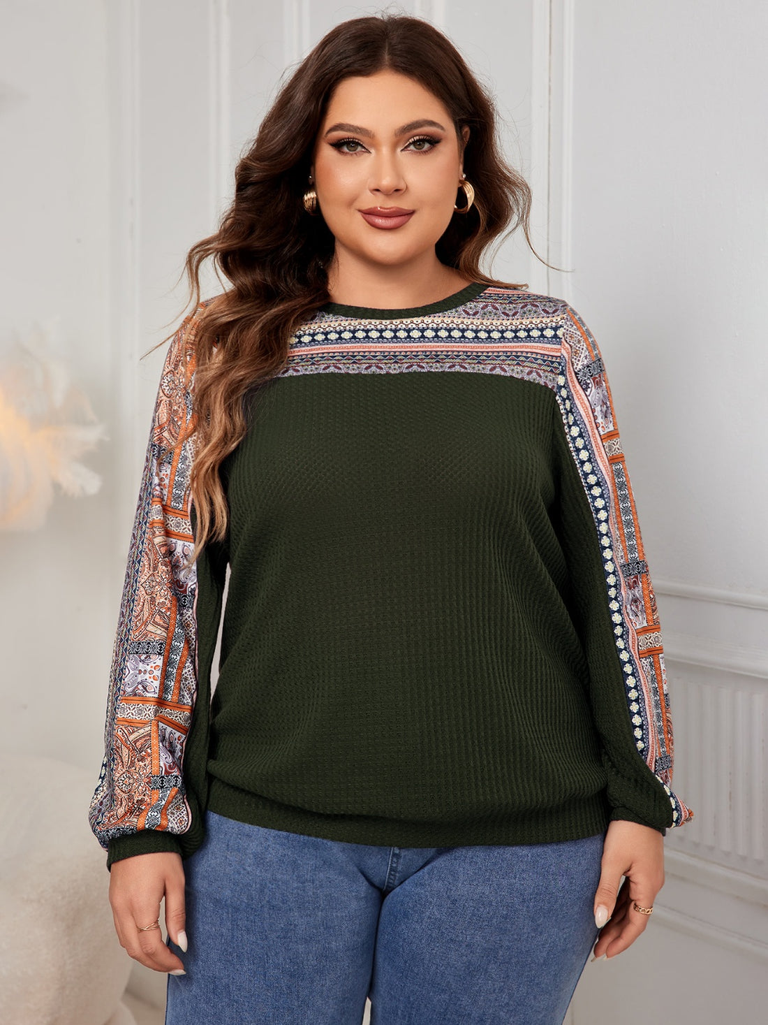 Honey Plus Size Printed Long Sleeve Sweatshirt 