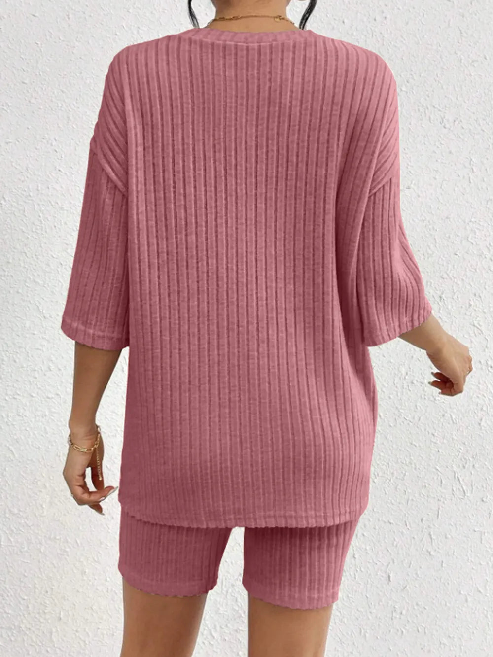 Ribbed Round Neck Top and Shorts Set Two Piece Dresses