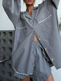 Button Up Flounce Sleeve Top and Shorts Set Lingerie & Nightwear