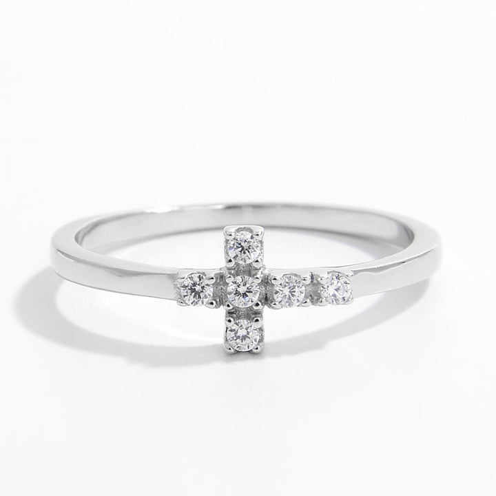 925 Sterling Silver Zircon Cross Ring 