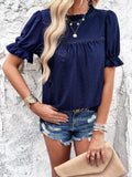 Devine Eyelet Mock Neck Flounce Sleeve Blouse 