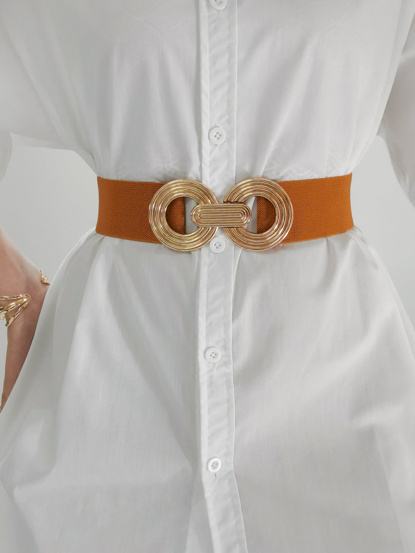 Geometric Buckle Elastic Wide Belt 