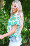 Beige Floral Puff Sleeve Frilled Neckline Blouse Tops/Blouses & Shirts