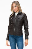 YMI Removable Faux Layered Multi-Pocket Jacket with Fuzzy Hood 