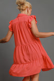 Umgee Full Size Johnny Collar Ruffle Cap Sleeve Tiered Dress Plus Size Dresses