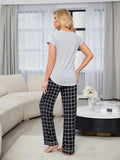 V-Neck Short Sleeve Top and Pants Lounge Set Lingerie & Nightwear