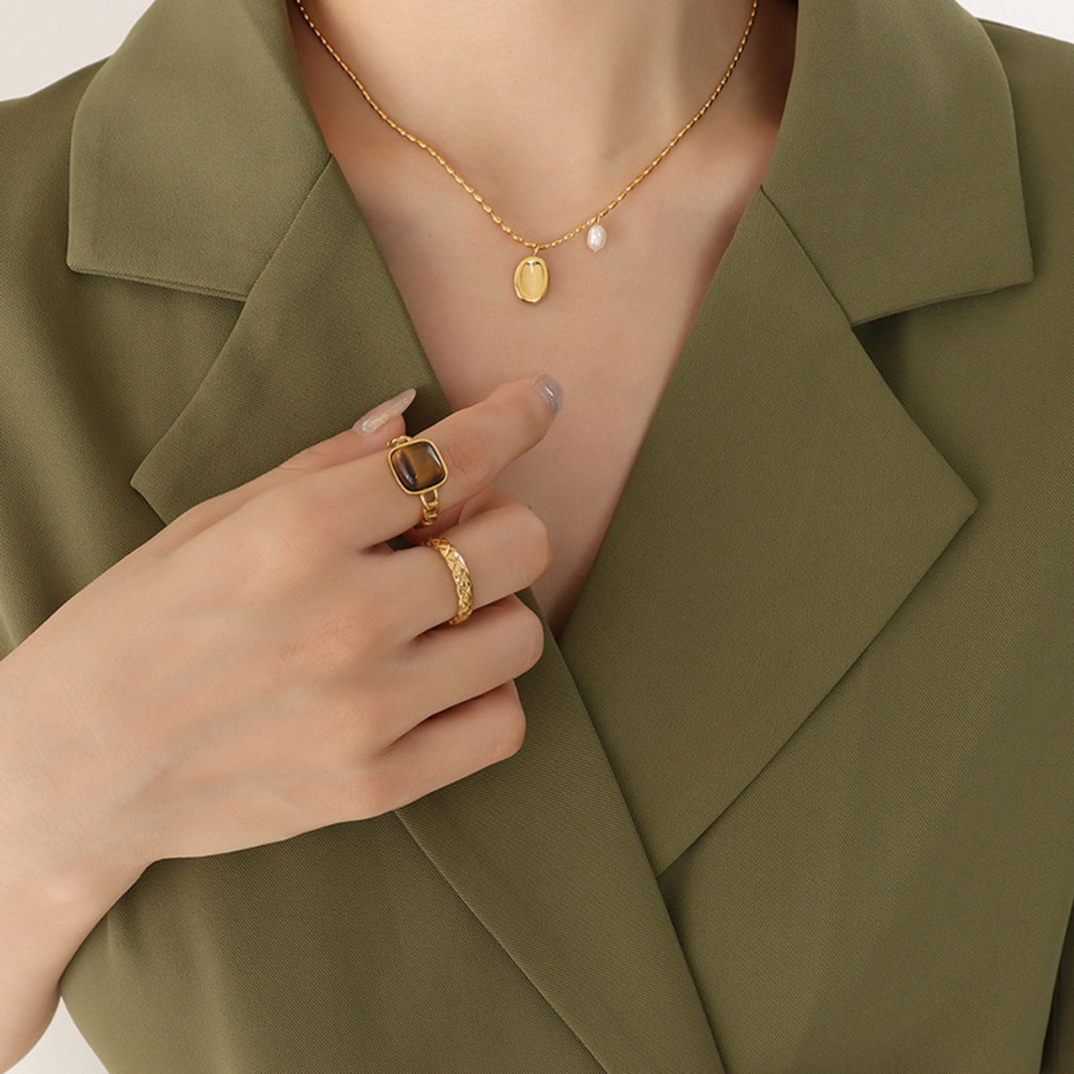 Titanium Steel Freshwater Pearl Pendant Necklace 