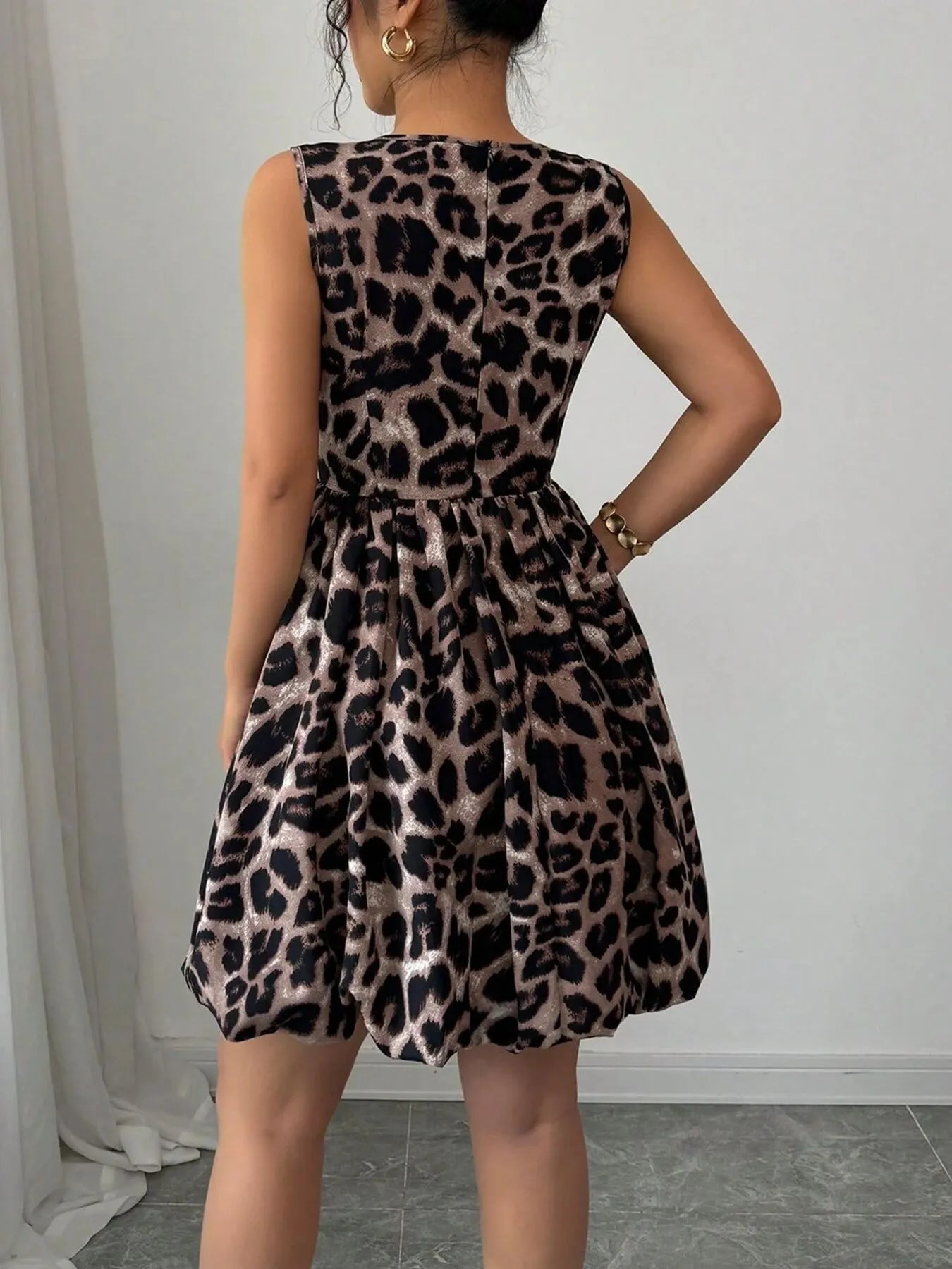 Leopard Print Sleeveless Fit and Flare Mini Dress 