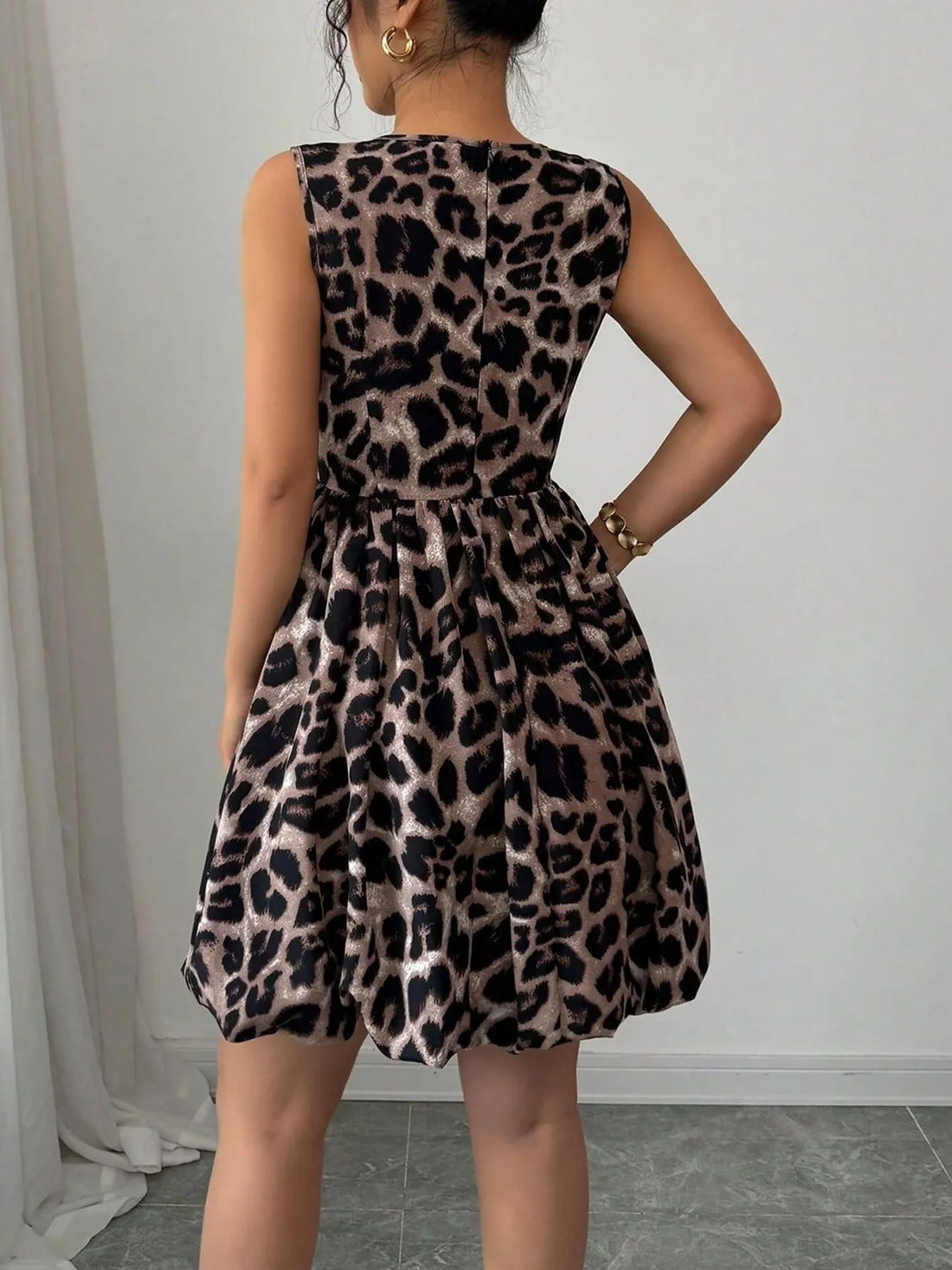 Leopard Print Sleeveless Fit and Flare Mini Dress 