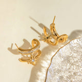 Stainless Steel Zircon Double-Layered Earrings 