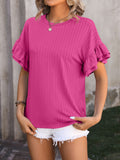Mandy Ruffled Round Neck Short Sleeve Blouse 