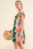 And The Why Printed Double Ruffle Sleeve Dress 