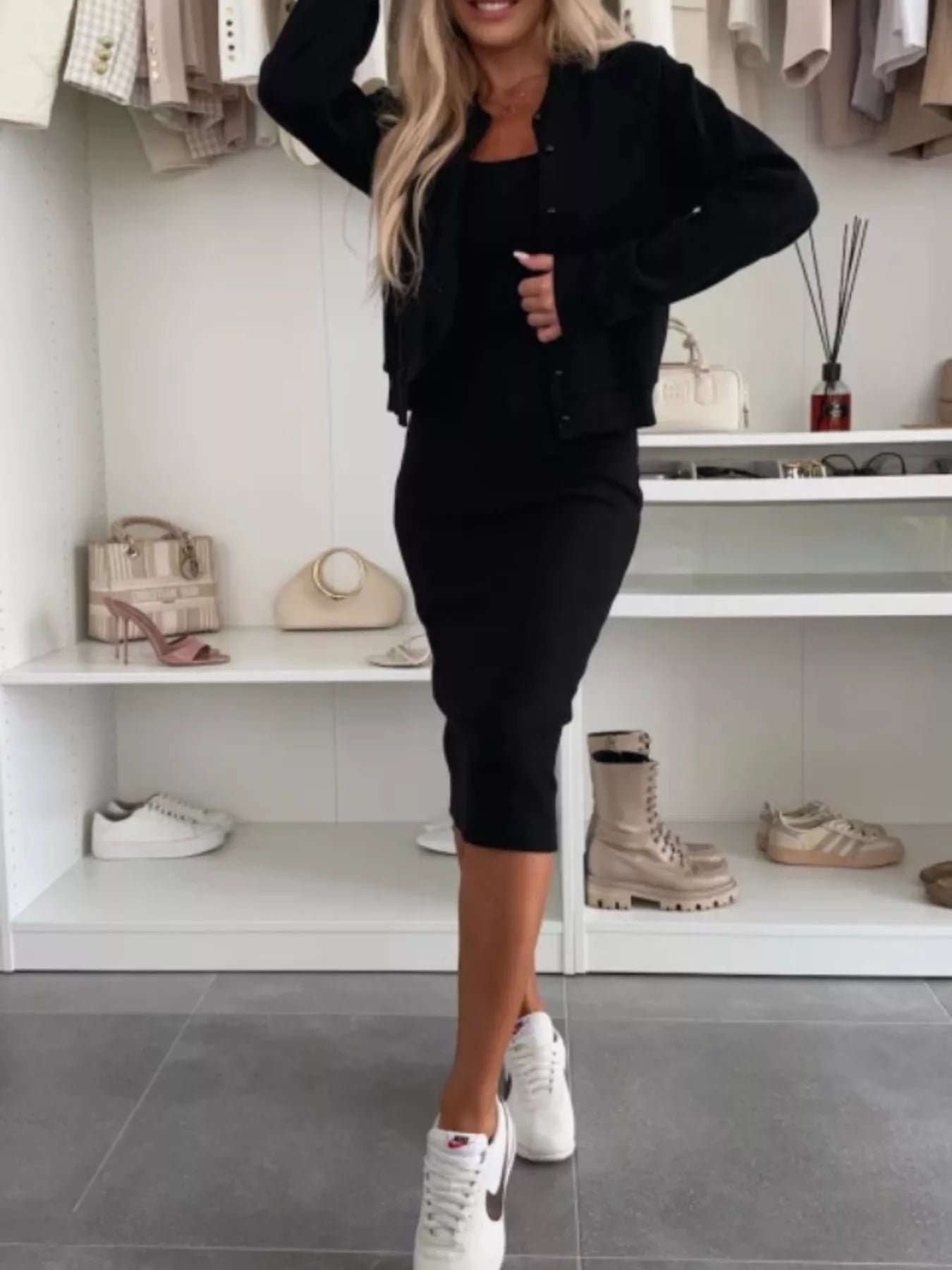 Full Size Slit Square Neck Dress and Outerwear Set Plus Size 