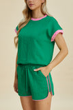 Double Take Full Size Texture Contrast T-Shirt and Shorts Set 
