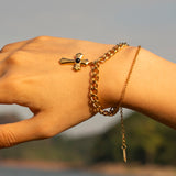 Stainless Steel Imitation Gemstone Cross Shape Pendant Bracelet 