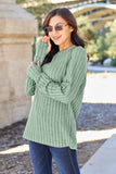 Basic Bae Full Size Ribbed Round Neck Long Sleeve Knit Top 