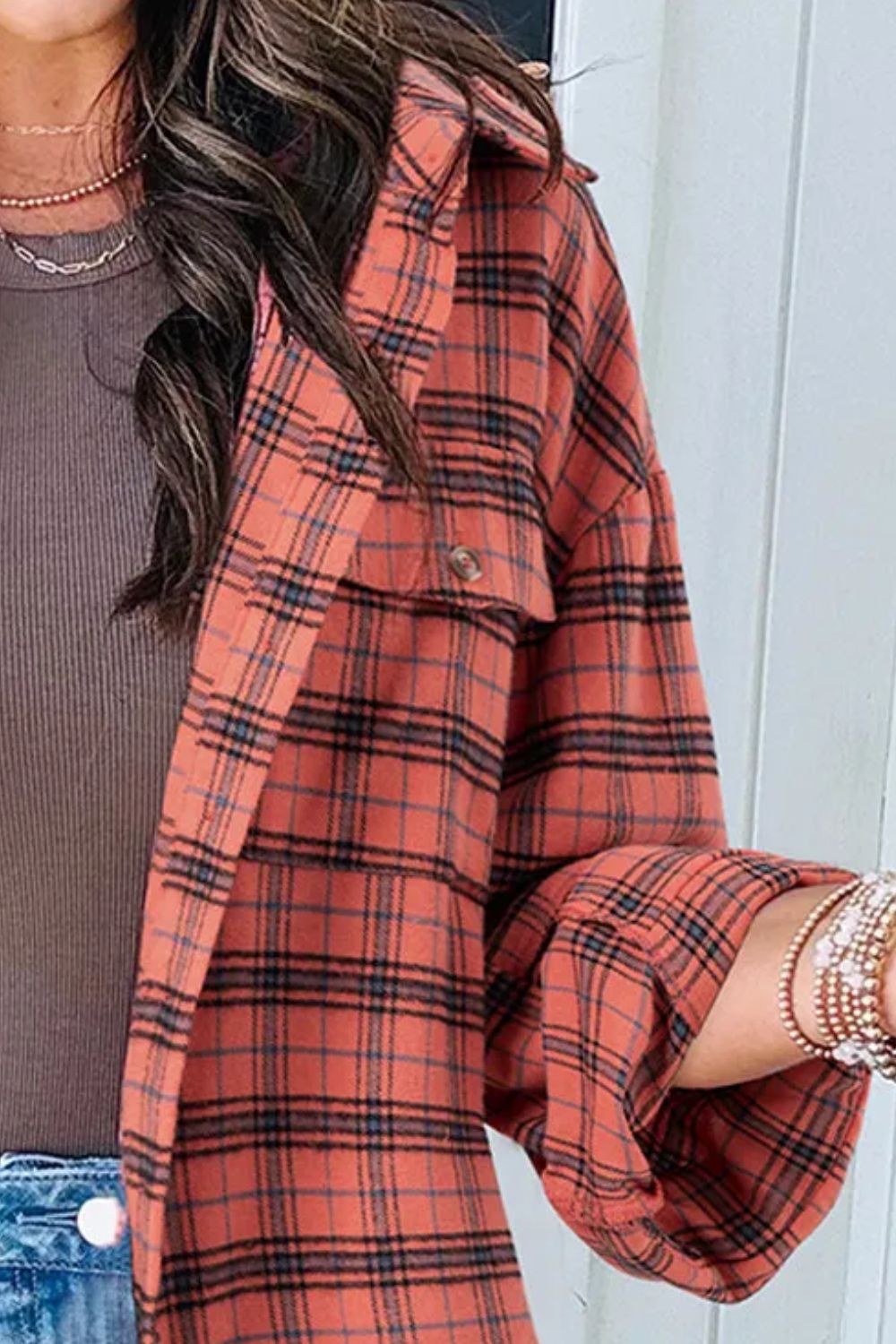 Full Size Plaid Collared Neck Long Sleeve Shirt 