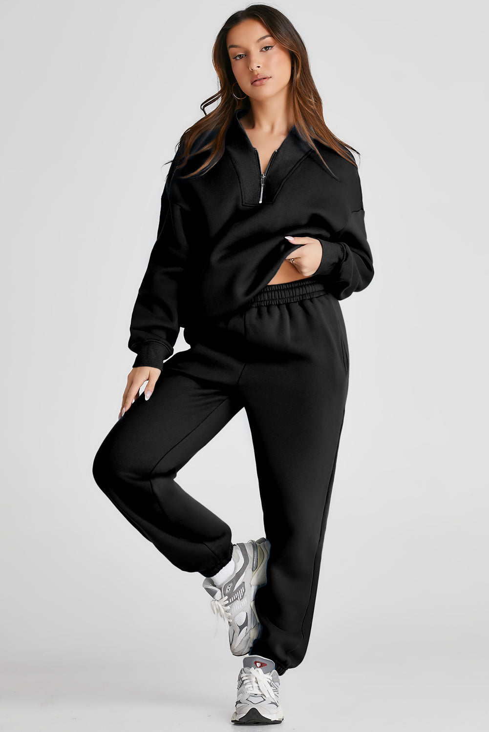 Quarter Zip Long Sleeve Top and Pants Set 