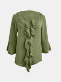 Full Size Ruffled V-Neck Flounce Sleeve Blouse 