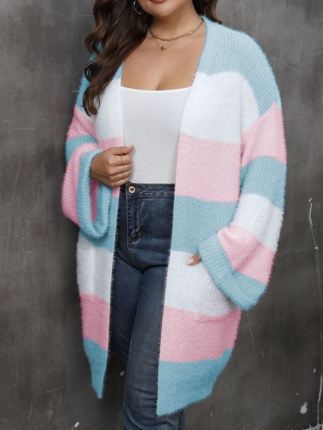 Plus Size Open Front Long Sleeve Cardigan 