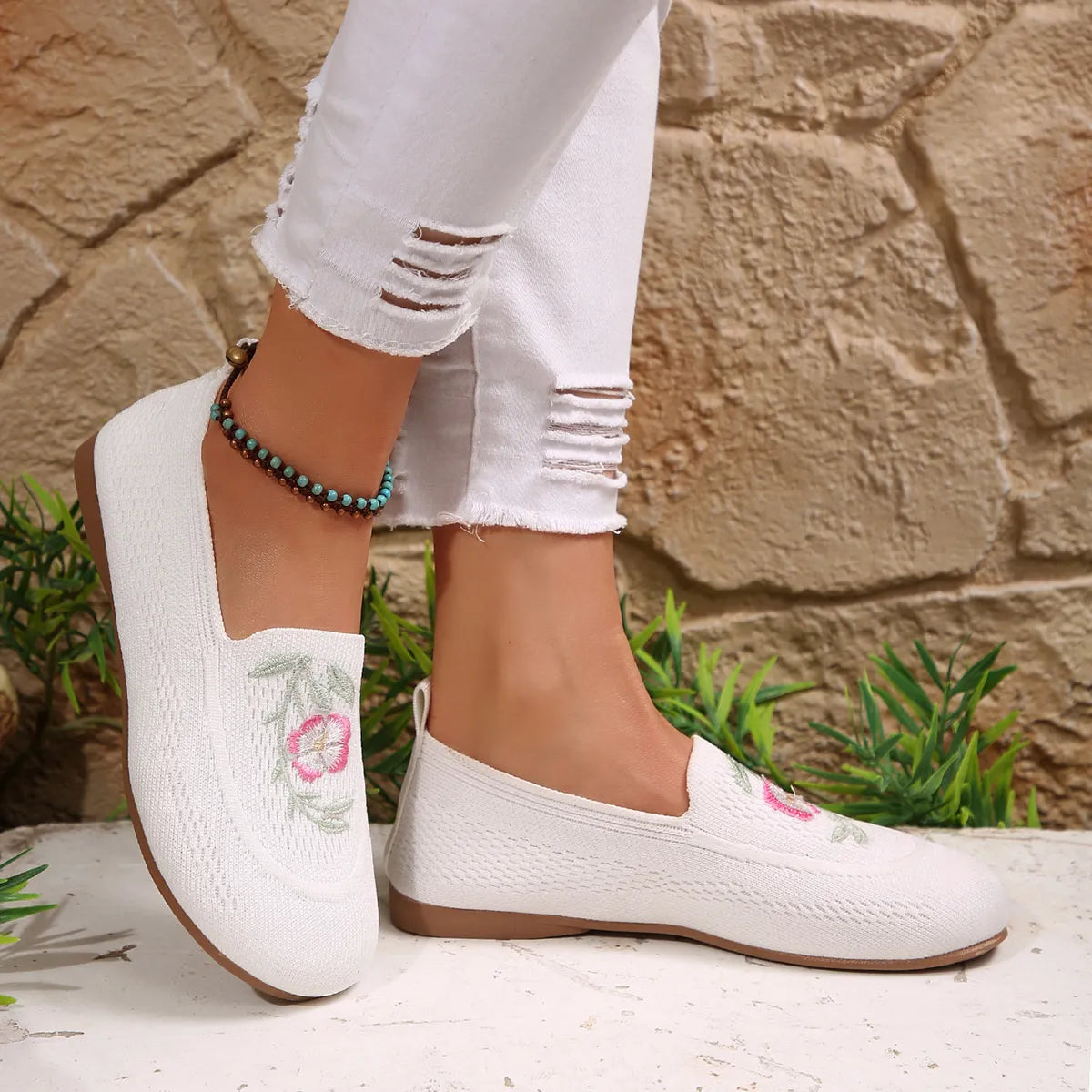 Embroidered Mesh Slip-Ons 